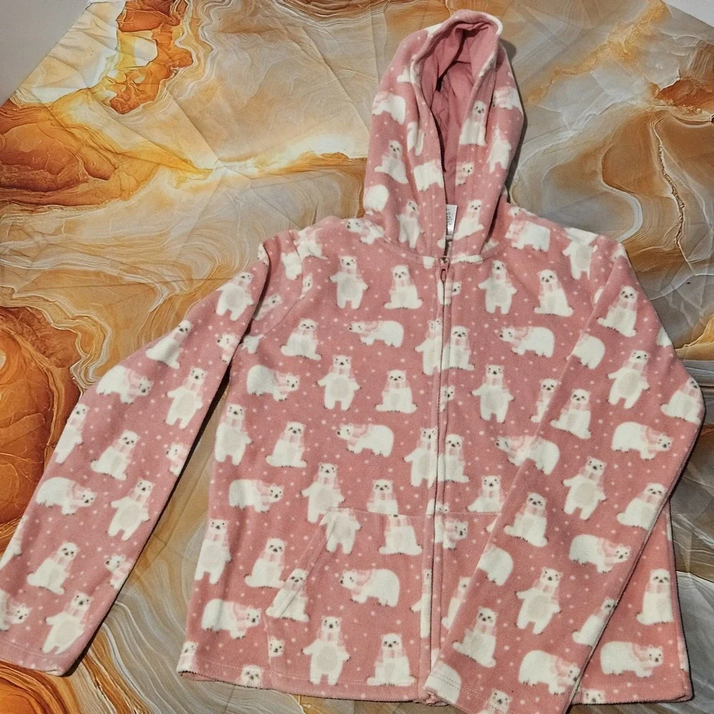 Gymboree Girls Size 12 Pink Polar Bear Fleece Hooded Zip Jacket